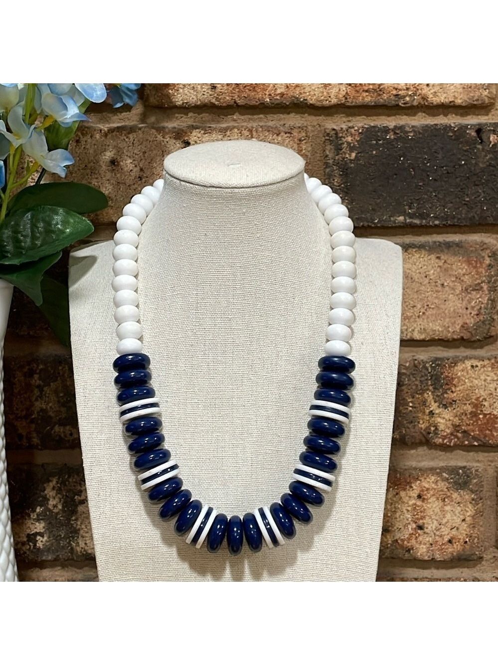 Vintage Navy Blue and White beaded necklace